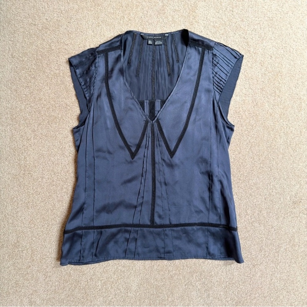 Zara Blue Fitted Cap Sleeve Pleated Blouse